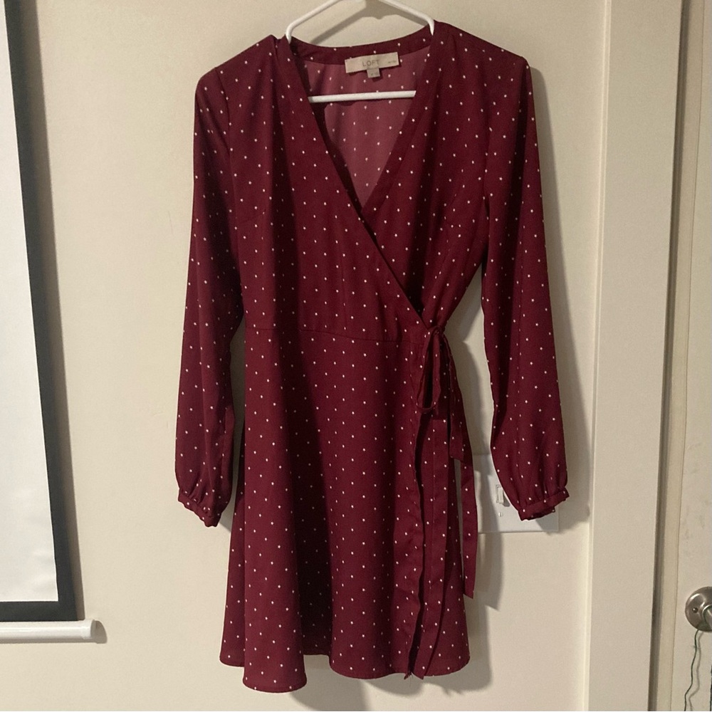 Burgundy Star Pattern Wrap Dress